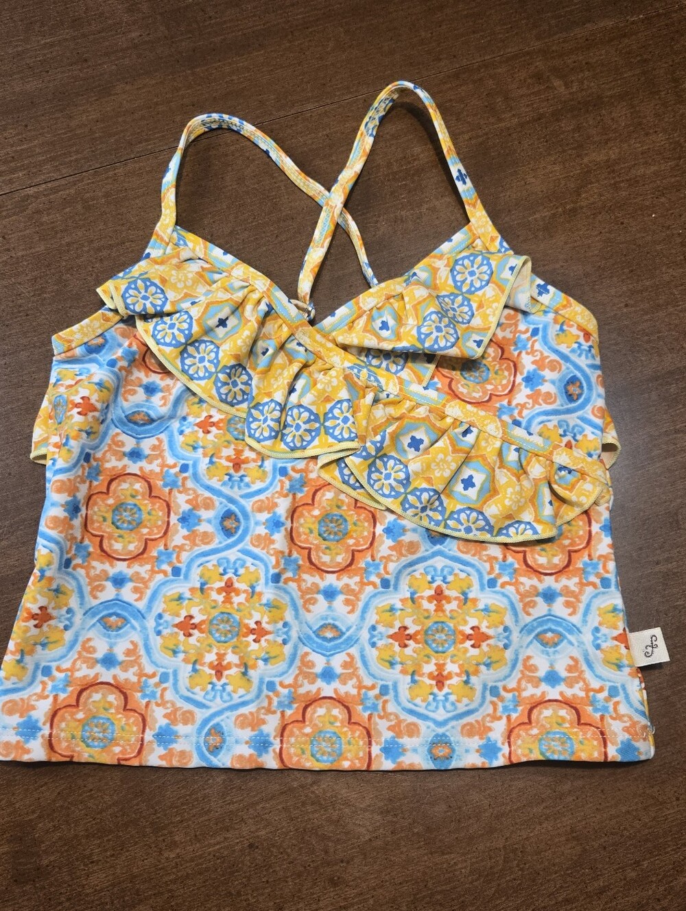 SALE Floatimini Swimsuit Tankini Top Short Ruffle Boho Geometric Print Girls 7/8
